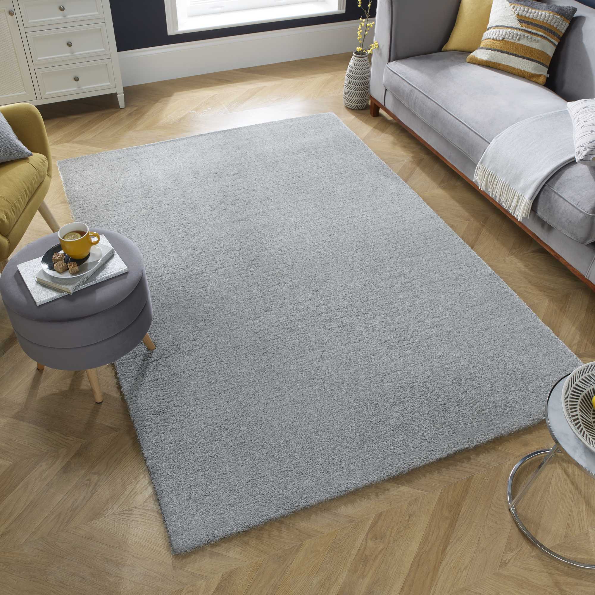 Echo Revel Soft Shaggy Rugs In Light Grey